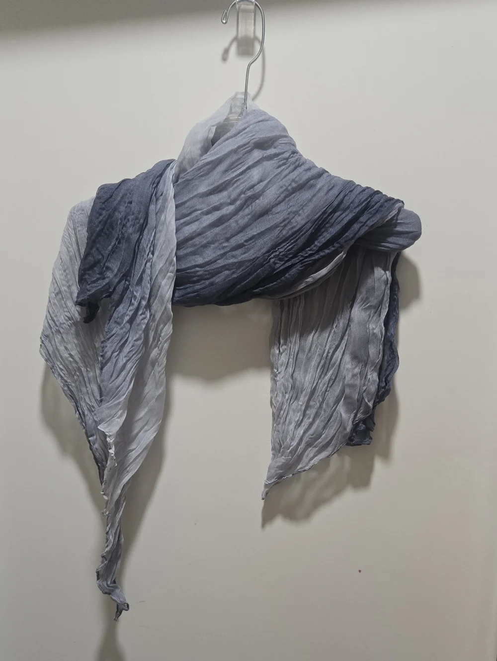 Crinkled Ombre Wrap Scarf in Light Gray to Deep Blue
